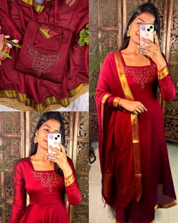 Kadhalar dhinam roja outfit recreation hand work maxi with duppata With New Colours - 3XL, Burgundy