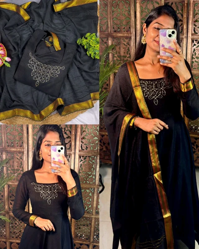Kadhalar dhinam roja outfit recreation hand work maxi with duppata With New Colours - 3XL, Burgundy