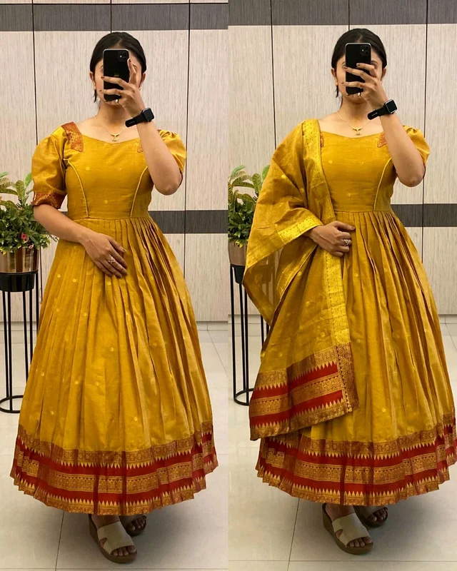 Super hit spunn cotton pleated flare Oufit set - L, Corn