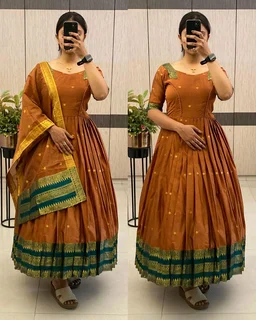Super hit spunn cotton pleated flare Oufit set - XL, Green