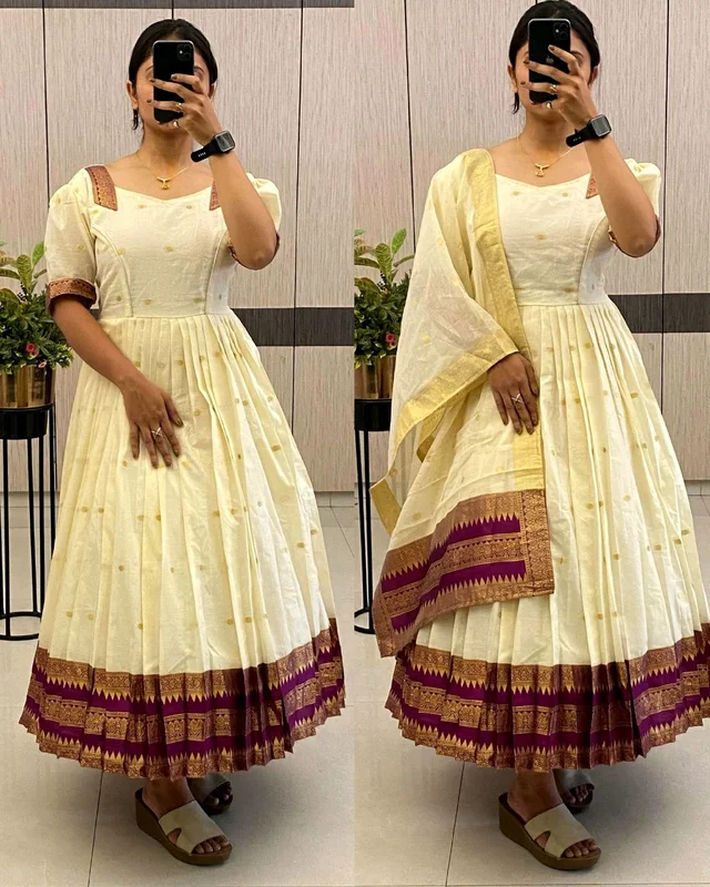 Super hit spunn cotton pleated flare Oufit set - 2XL, Off White