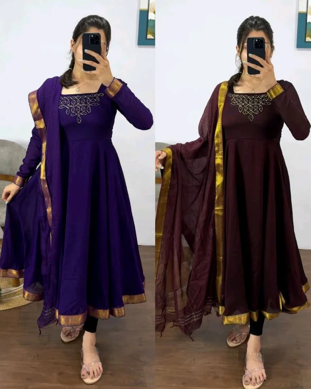 Kadhalar dhinam roja outfit recreation hand work maxi with duppata With New Colours
- 2XL, Morocco Brown