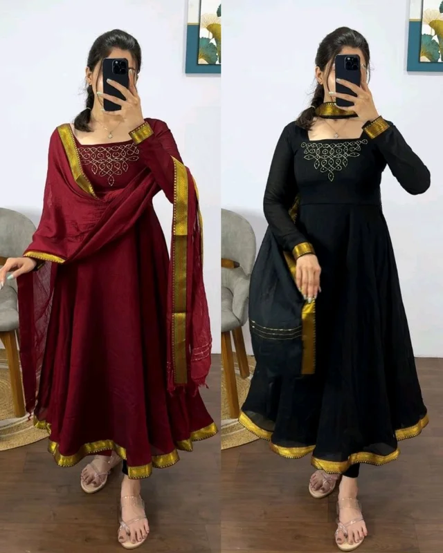 Kadhalar dhinam roja outfit recreation hand work maxi with duppata With New Colours
- 3XL, Maroon