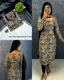 This full-length kurti traditional Kalamkari with modern elegance summer outfit - Xl, Maroon