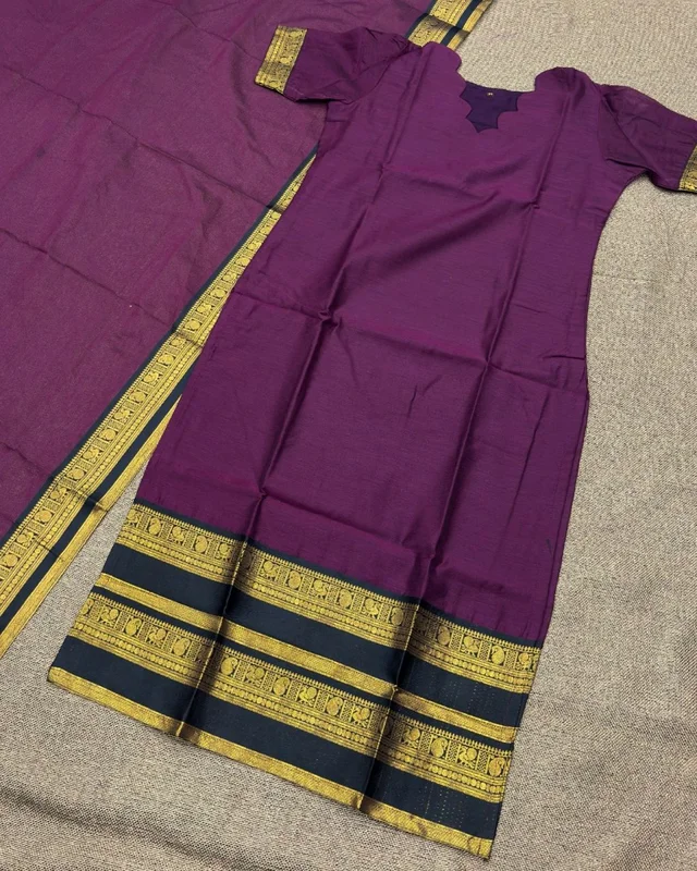 Trendy Elegance in Kanchi Cotton Kurti Sets - M, Black
