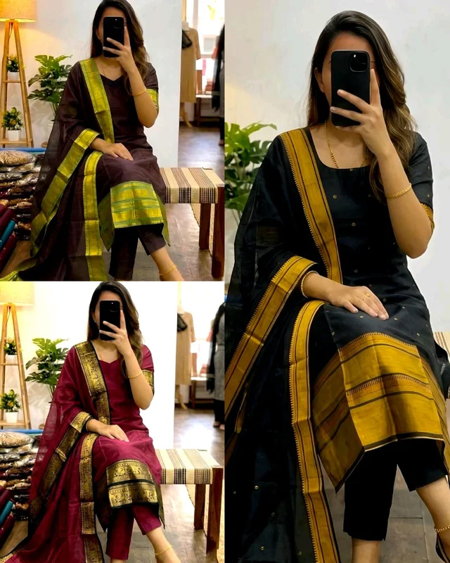 Trendy Elegance in Kanchi Cotton Kurti Sets - 2XL, Black