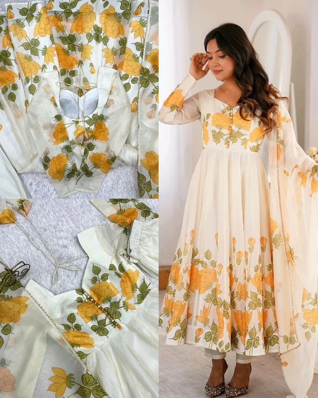 Launching this timeless and classic floral printed organza anarkali suit set for the upcoming festivities and wedding season
- XS