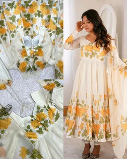 Launching this timeless and classic floral printed organza anarkali suit set for the upcoming festivities and wedding season
- 2XL