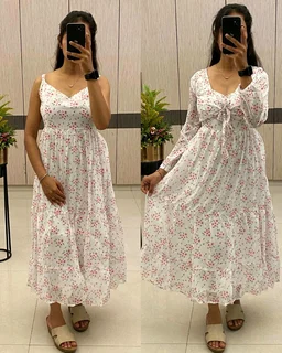 A flowing, delicate floral print. Over Coat With Sleeveless Gown
- M, Hibiscus