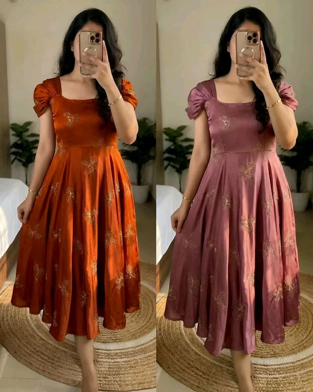 This outfit made Premium rangoli silk fabric with beautiful “sparrow” beads aari work all over the maxi gown
- M, Turkish Rose