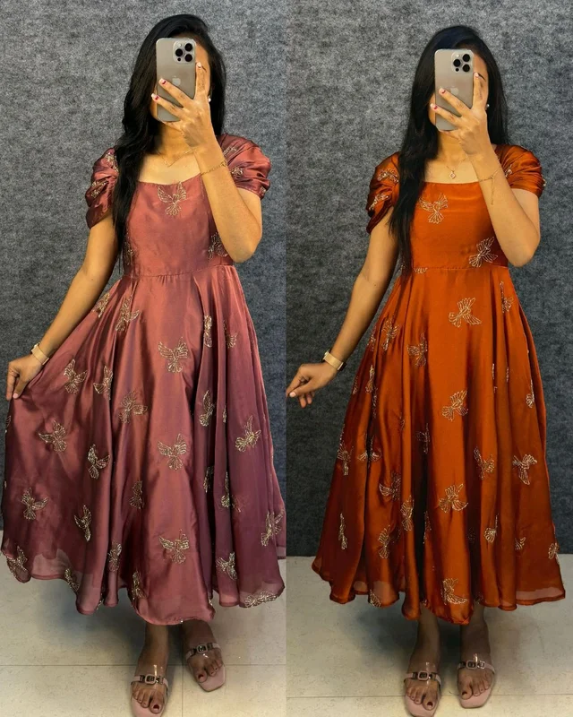 This outfit made Premium rangoli silk fabric with beautiful “sparrow” beads aari work all over the maxi gown
- S, Pigment Indigo