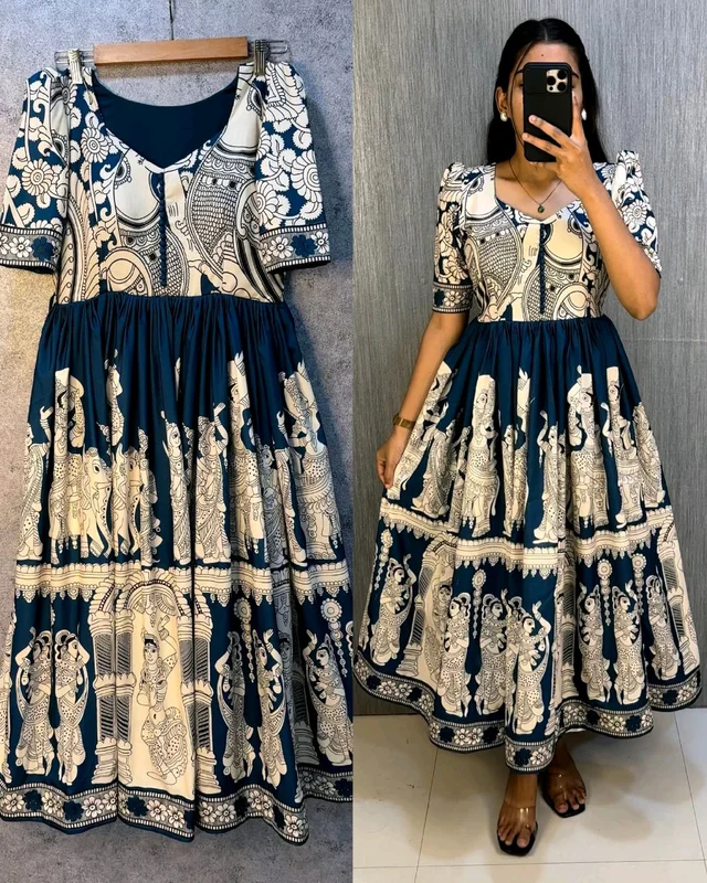 Launching summer friendly kalamkari frocks - M, Blue