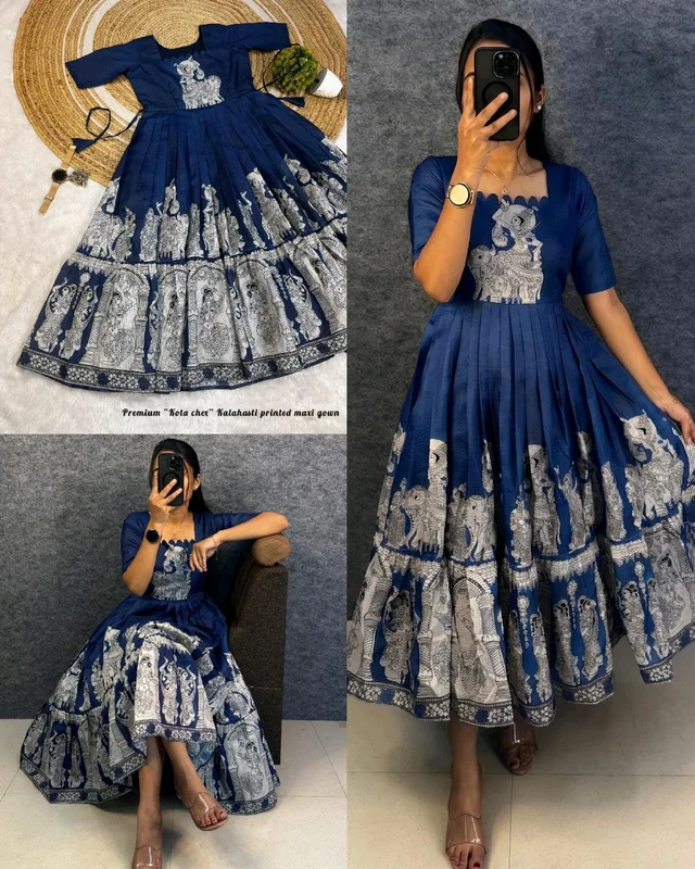 Kalamkari khalahasti kota maxi - L, Blue