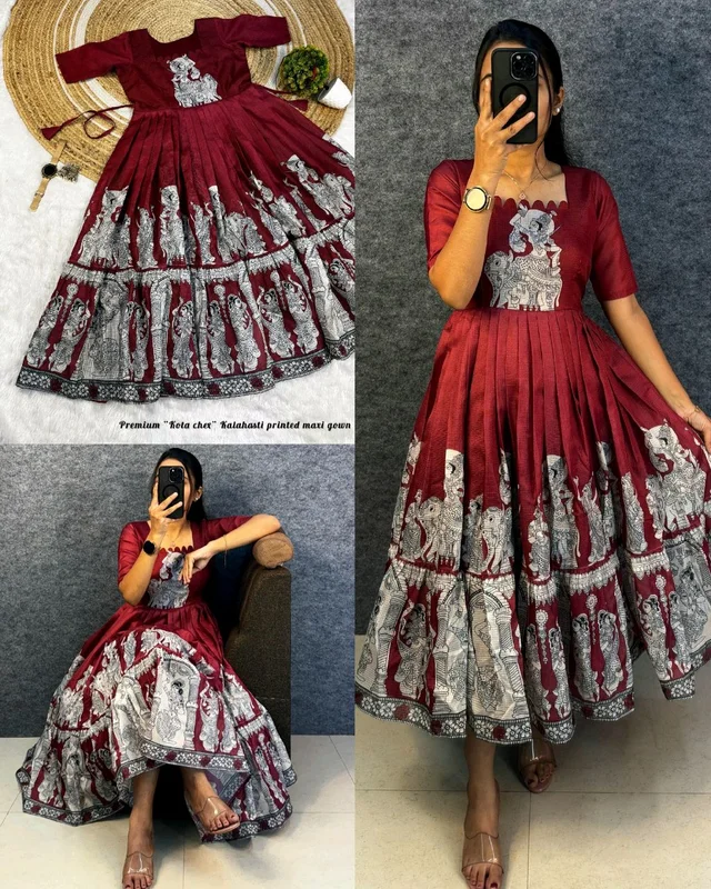 Kalamkari khalahasti kota maxi - 2XL, Maroon