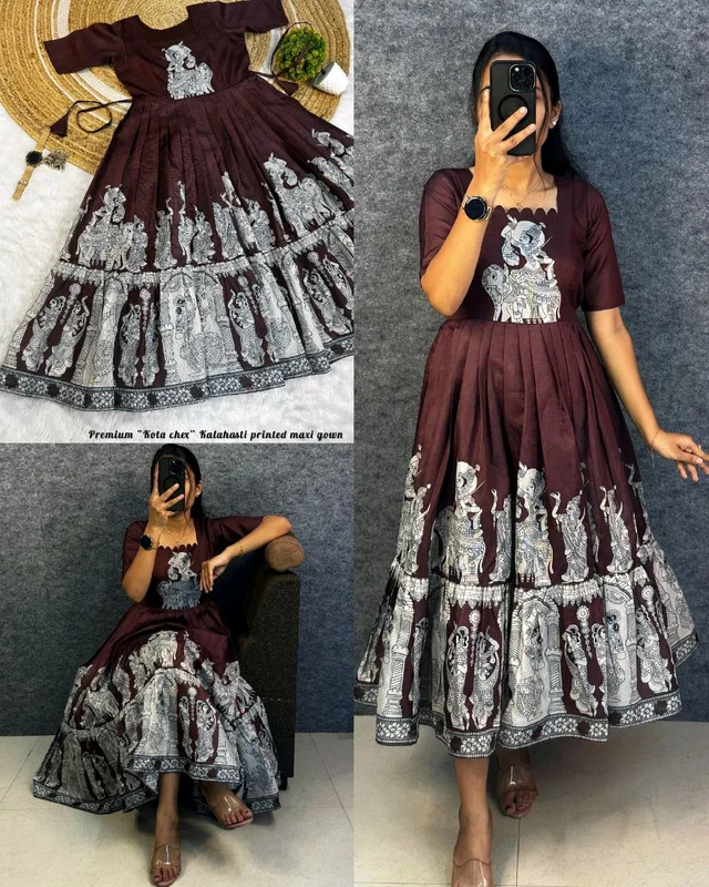 Kalamkari khalahasti kota maxi - 3XL, Coffee