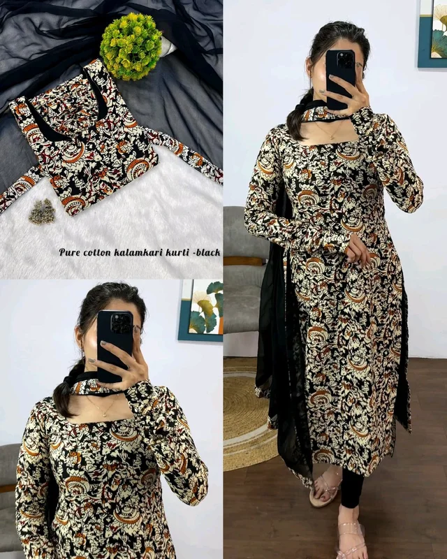 This full-length kurti traditional artistry with modern elegance summer outfit - S, Black