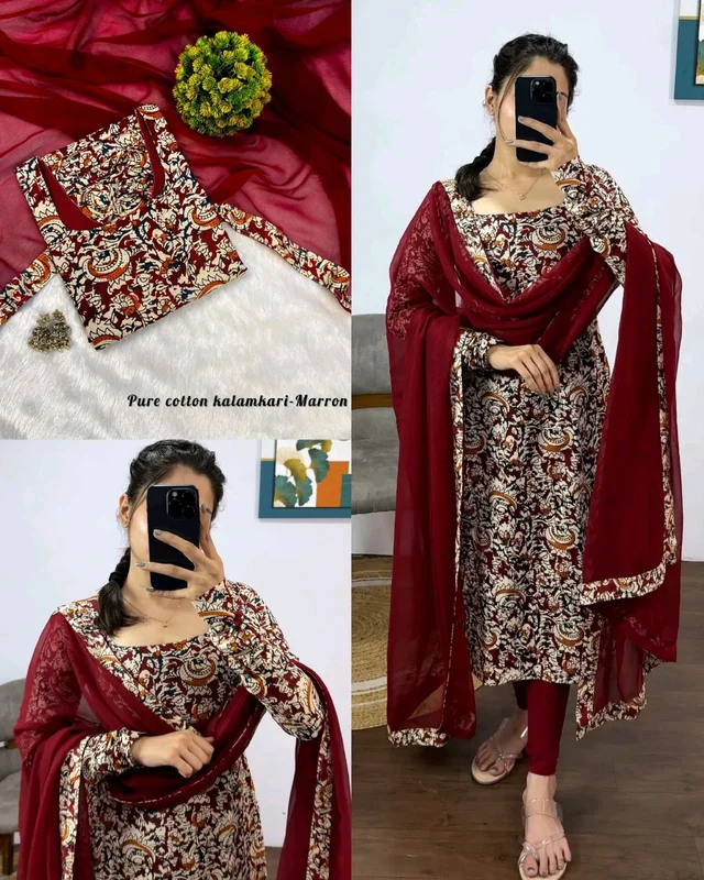This full-length kurti traditional artistry with modern elegance summer outfit - XL, Maroon
