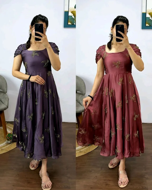 This outfit made Premium rangoli silk fabric with beautiful “sparrow” beads aari work all over the maxi gown - S, Cannon Pink
