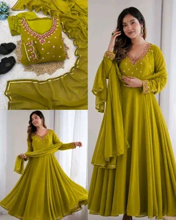 Presenting By New Party Wear Look Fox Gerorrget Gown With Dupatta , pant - M, Turkish Rose