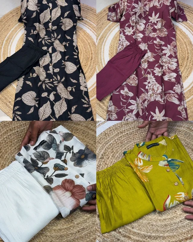 Trendy daily college & office wear Co-ord Set outfit relaxed & comfort fit - L, Black With Leaves