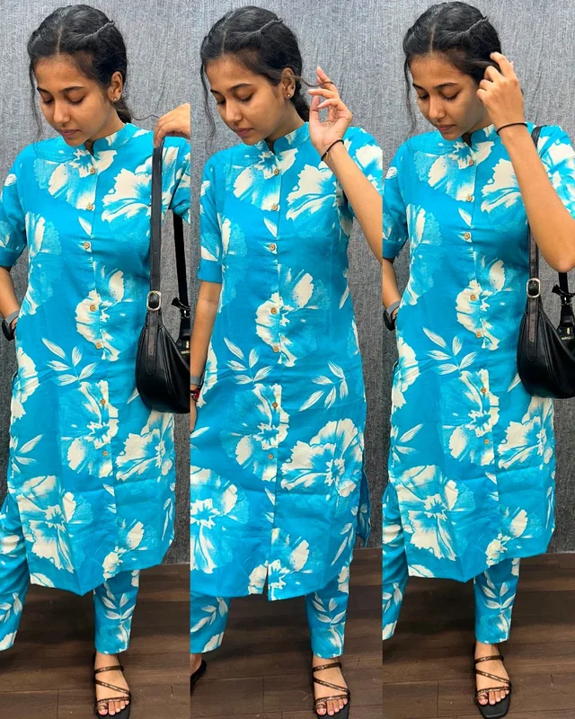Trendy daily college & office wear Cotton Co-ord Set outfit relaxed & comfort fit - M, Sky Blue