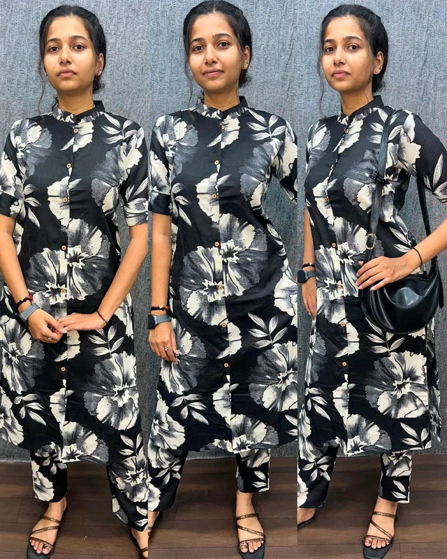 Trendy daily college & office wear Cotton Co-ord Set outfit relaxed & comfort fit - L, Black