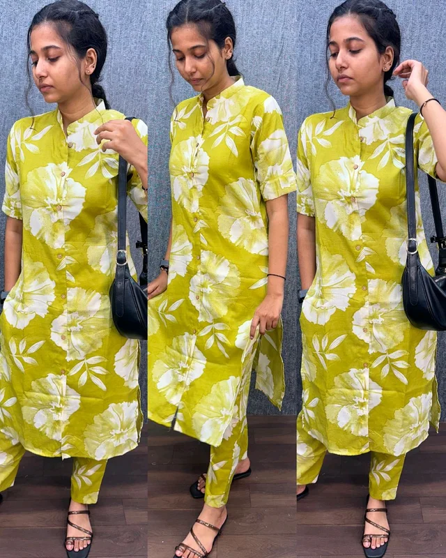 Trendy daily college & office wear Cotton Co-ord Set outfit relaxed & comfort fit - XL, Yellow