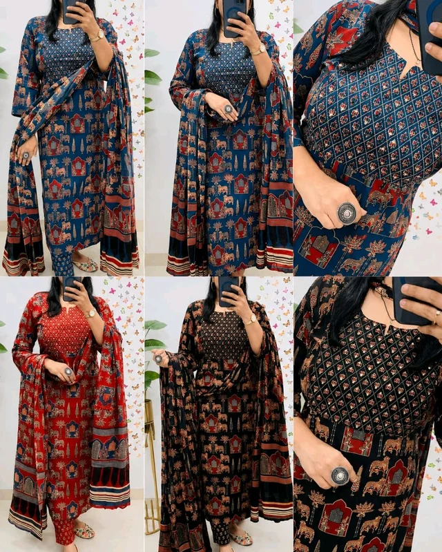 Traditional Print Cotton Blend kurti with Pant and Dupatta
- XL, Navy Blue