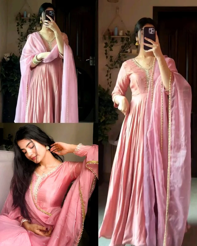 Trendy Pink Anarkali Dress with Dupatta
- M