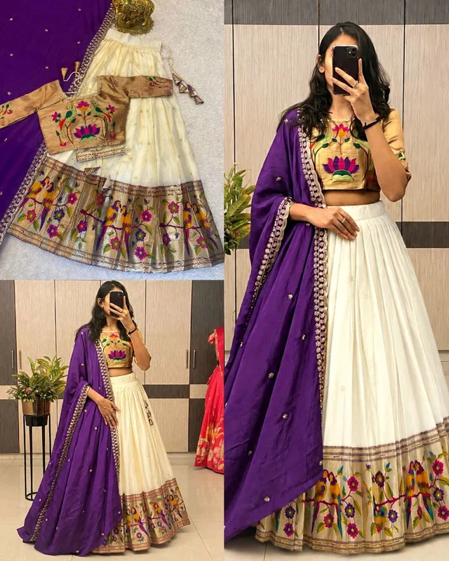 Premium Paithani Lehenga Collection - M, White