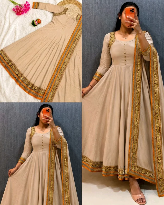 PRESENTING Trending ANARKALI GOWN DUPATTA - XL, Green