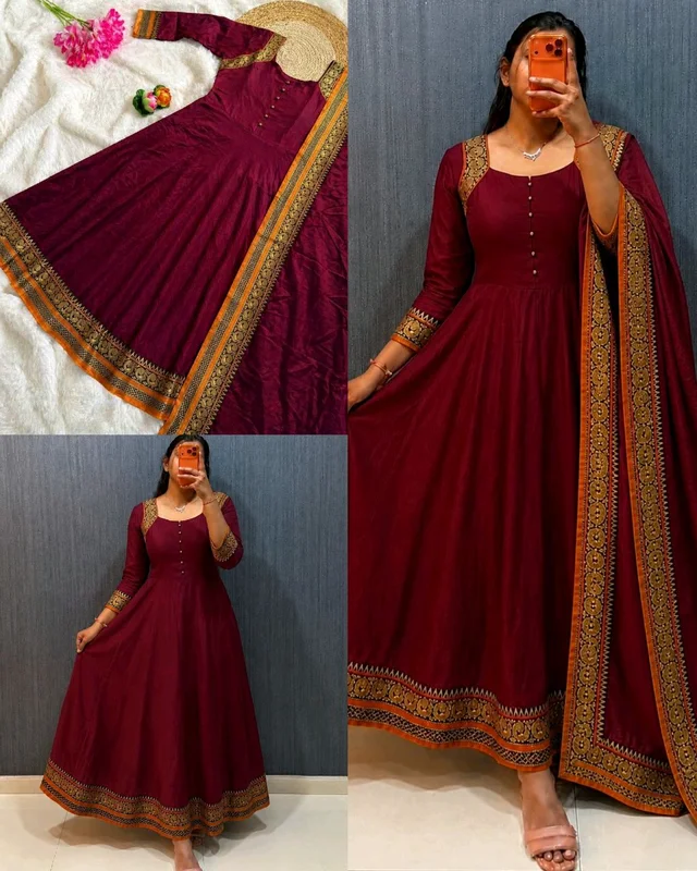 PRESENTING Trending ANARKALI GOWN DUPATTA - 2XL, Maroon