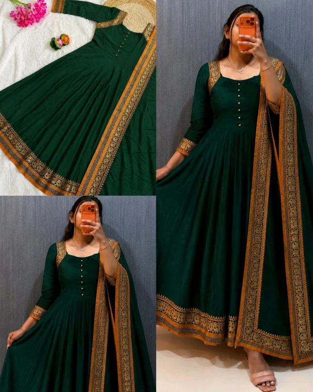 PRESENTING Trending ANARKALI GOWN DUPATTA - 3XL, Green
