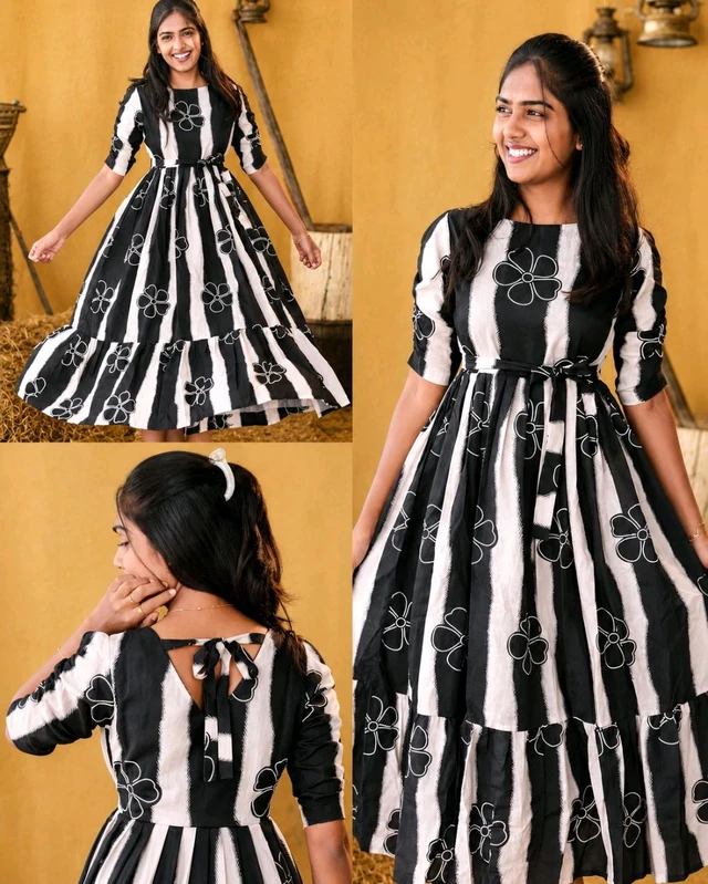 BEAUTIFUL ELEGANCE FLORAL PRINT GOWN - M, Black