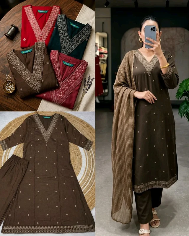 Trendy Stylish Party Wear Full Set - M, Cola