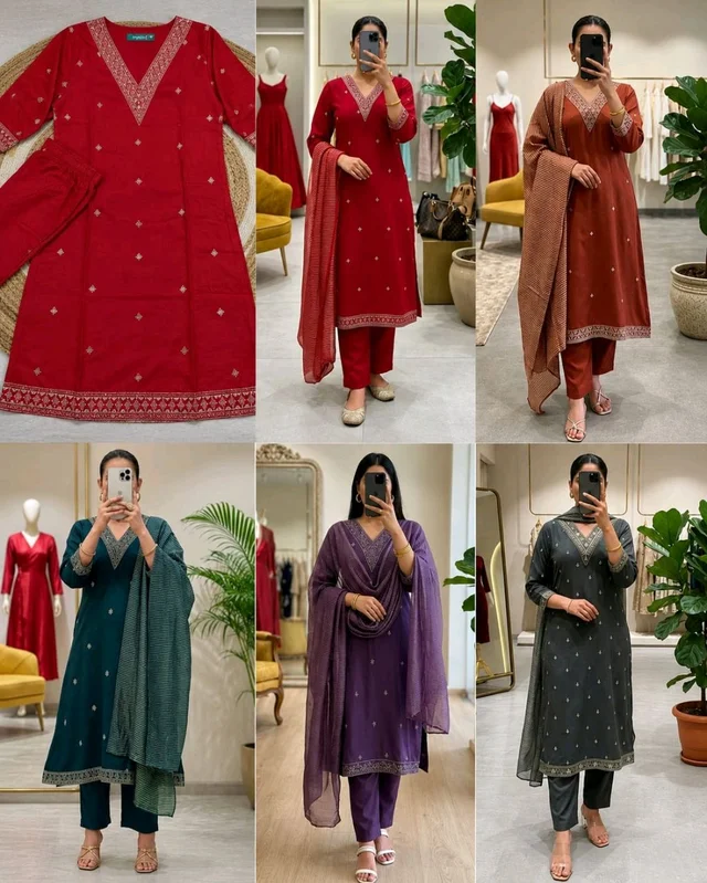 Trendy Stylish Party Wear Full Set - L, Cola