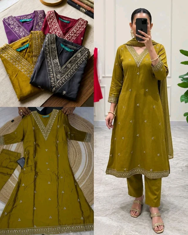 Trendy Stylish Party Wear Full Set - XL, Reef Gold