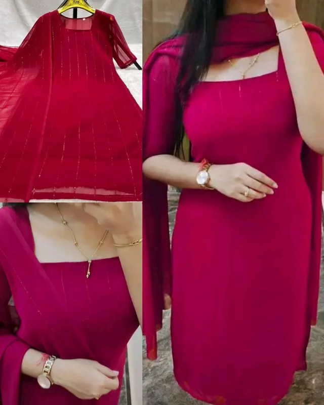 TRENDING SUMMER COLLECTION KURTI+DUPATTA - M, Pink