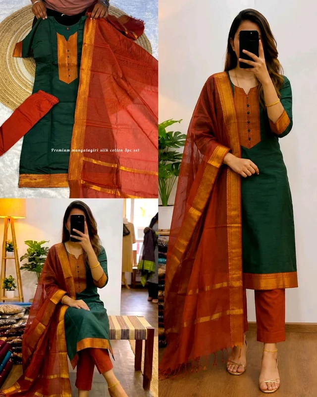 Launching 3piece set ethinicwear outfit🥰 - XL, Green