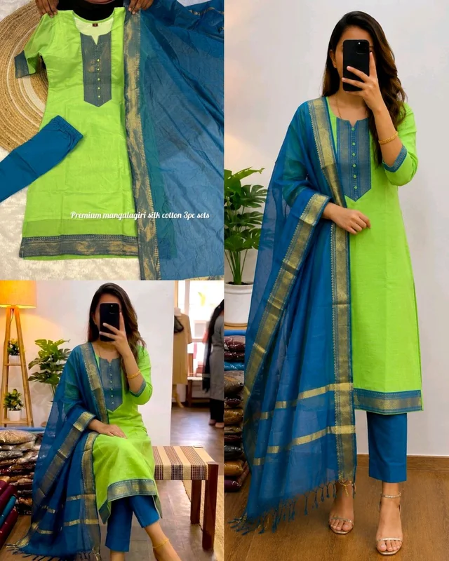 Launching 3piece set ethinicwear outfit🥰 - 3XL, Lite Green