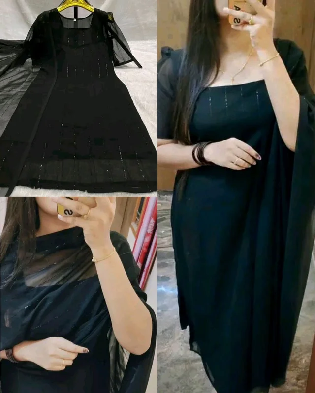 TRENDING SUMMER COLLECTION KURTI+DUPATTA - 2XL, Black