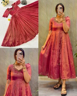 Launching Most Trending Kota Tissue Gown - 2XL, Purple