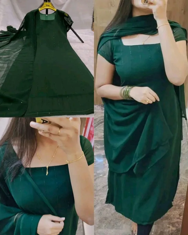 TRENDING SUMMER COLLECTION KURTI+DUPATTA - L, Green