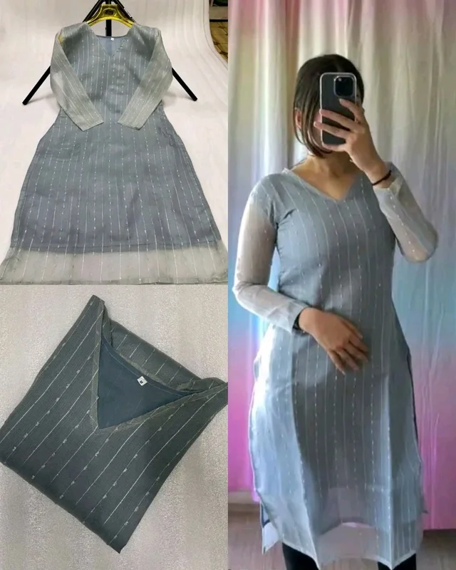 Summer Reason Special Presenting Sequence Soft georgette V shape neck light-weight kurti for daily routine office work and festive - Gray, L