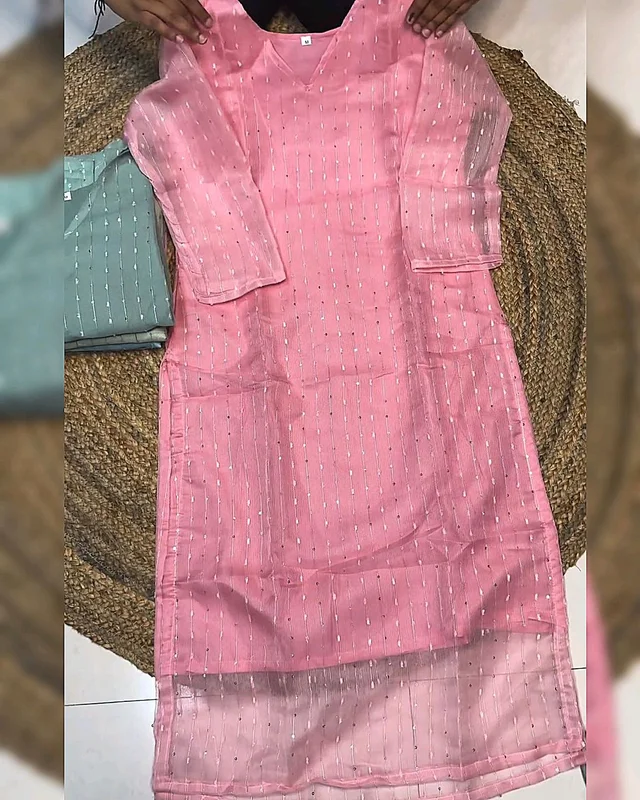 Summer Reason Special Presenting Sequence Soft georgette V shape neck light-weight kurti for daily routine office work and festive - Pink, XL