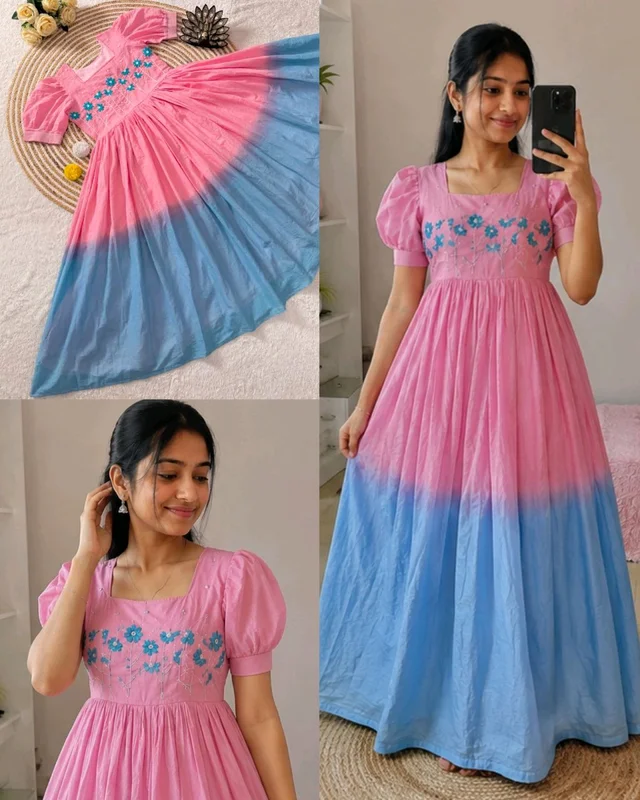 Launching Super Hit Collection, Designer Soft Mul Cotton with Pearls & Thread Handwork Gown Dress. A Beautiful Blend Of elegance and Charm For This Party's and festival
- M