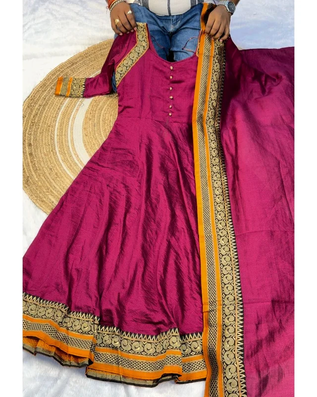 PRESENTING Trending ANARKALI GOWN DUPATTA - S, Cardinal Pink