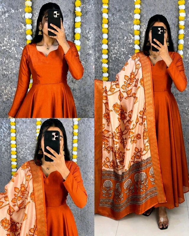 Launching beautiful plain vichithra anarkali with trending kalamkari dupata 😍 - S, Blue