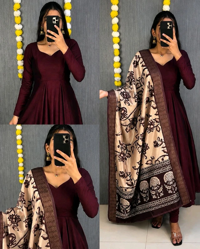 Launching beautiful plain vichithra anarkali with trending kalamkari dupata 😍 - 2XL, Blue