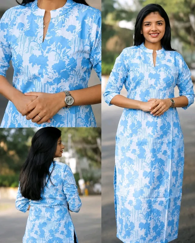 Elegant Daily Wear Kurti - M, Sky Blue